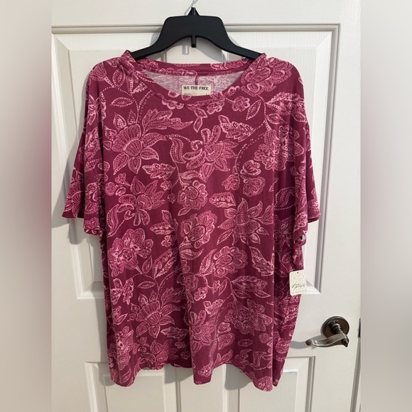 NWT Free People We The Free Magenta Combo Tshirt Size L - Picture 1 of 7